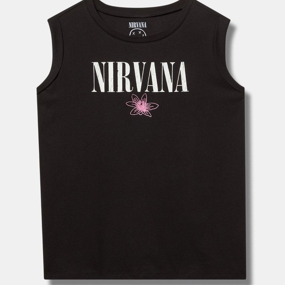 NWT Torrid Size 3 3x Nirvana  Embroidered Black Roll Sleeve Muscle Tank Top